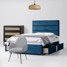 Single - Divan Bed and Cornell Lined Headboard - Deep Blue - Velvet - 3ft - Happy Beds - thumbnail 3