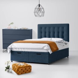 Single - Divan Bed and Cornell Buttoned Headboard - Dark Blue - Fabric - 3ft - Happy Beds - thumbnail 4