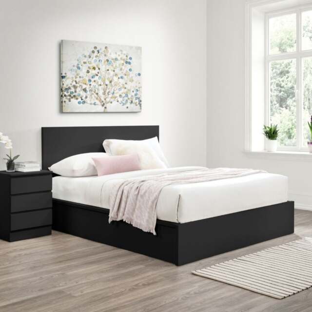 Oslo - Double - Ottoman Storage Bed - Black - Wooden - 4ft6 - Happy Beds