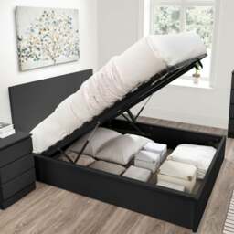 Oslo - Double - Ottoman Storage Bed - Black - Wooden - 4ft6 - Happy Beds - thumbnail 3