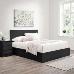 Oslo - Double - Ottoman Storage Bed - Black - Wooden - 4ft6 - Happy Beds - thumbnail 1