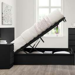 Oslo - Double - Ottoman Storage Bed - Black - Wooden - 4ft6 - Happy Beds - thumbnail 4