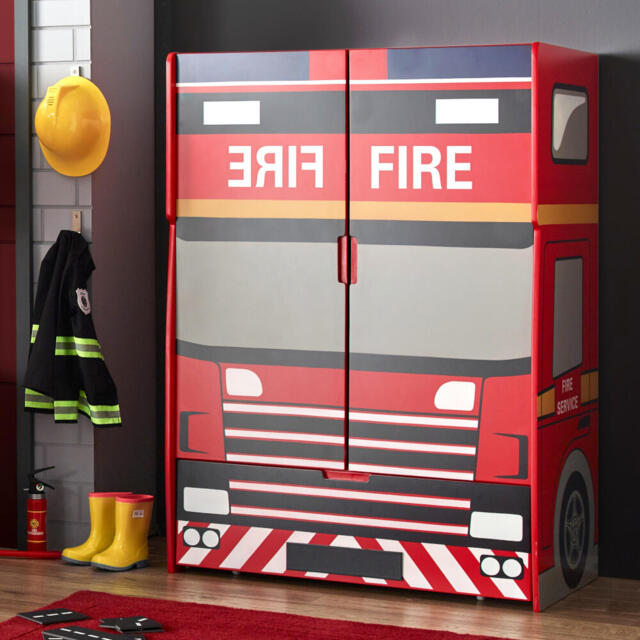 Fire Engine Combination Wardrobe Red Wooden Happy Beds by