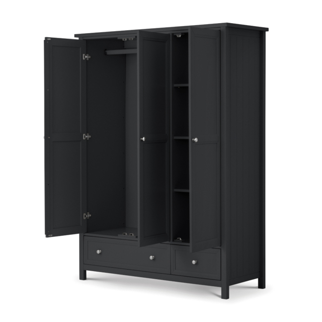 Maine - 3 Door Combination Wardrobe - Dark Grey - Wooden - Happy Beds - image 1