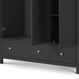 Maine - 3 Door Combination Wardrobe - Dark Grey - Wooden - Happy Beds - thumbnail 4