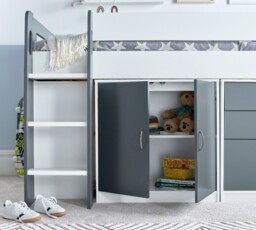 Lacy - Single - Storage Midsleeper Bed - Grey-White - Wooden - 3ft - Happy Beds - thumbnail 6