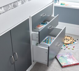 Lacy - Single - Storage Midsleeper Bed - Grey-White - Wooden - 3ft - Happy Beds - thumbnail 5