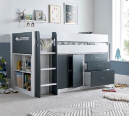 Lacy - Single - Storage Midsleeper Bed - Grey-White - Wooden - 3ft - Happy Beds - thumbnail 2