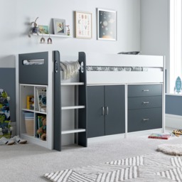 Lacy - Single - Storage Midsleeper Bed - Grey-White - Wooden - 3ft - Happy Beds - thumbnail 1