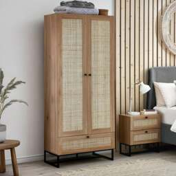 Padstow - Combination Wardrobe - Oak - Wooden/Rattan - Happy Beds - thumbnail 1