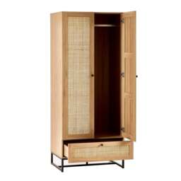 Padstow - Combination Wardrobe - Oak - Wooden/Rattan - Happy Beds - thumbnail 2