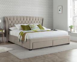 Newton - Double Bed - 4 Drawer Storage - Neutral Stone - Velvet - 4ft6 - Happy Beds - thumbnail 2