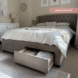 Newton - Double Bed - 4 Drawer Storage - Neutral Stone - Velvet - 4ft6 - Happy Beds - thumbnail 5