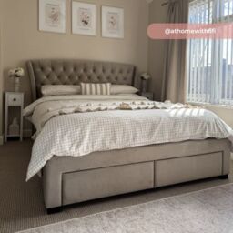 Newton - Double Bed - 4 Drawer Storage - Neutral Stone - Velvet - 4ft6 - Happy Beds - thumbnail 3