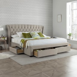Newton - Double Bed - 4 Drawer Storage - Neutral Stone - Velvet - 4ft6 - Happy Beds - thumbnail 1