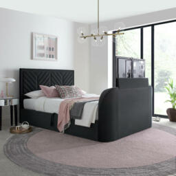 Sherlock - King Size - Side-Opening Ottoman Storage Electric TV Bed - Dark Grey - Velvet - 5ft - Happy Beds - thumbnail 1