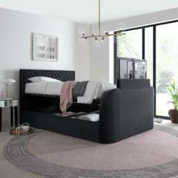 Sherlock - King Size - Side-Opening Ottoman Storage Electric TV Bed - Dark Grey - Velvet - 5ft - Happy Beds - thumbnail 2