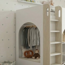 Curve - Single - Storage High Sleeper Bed with Desk, Shelving and Wardrobe - White/Oak - Wooden - 3ft - thumbnail 3