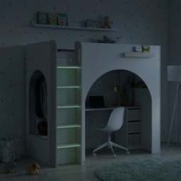 Curve - Single - Storage High Sleeper Bed with Desk, Shelving and Wardrobe - White/Oak - Wooden - 3ft - thumbnail 6