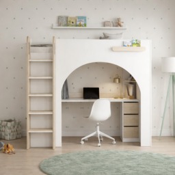 Curve - Single - Storage High Sleeper Bed with Desk, Shelving and Wardrobe - White/Oak - Wooden - 3ft - thumbnail 2