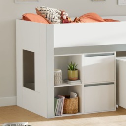 Gaia - Single - Storage Mid Sleeper with Shelving, Drawers and a Pull-Out Desk - White/Silver - Wooden - 3ft - thumbnail 2