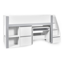 Gaia - Single - Storage Mid Sleeper with Shelving, Drawers and a Pull-Out Desk - White/Silver - Wooden - 3ft - thumbnail 7