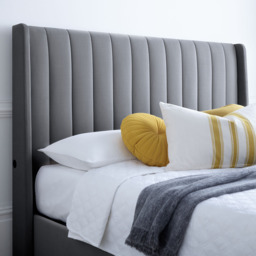 Luther - Double - Electric Winged Ottoman Storage TV Bed - Grey - Velvet - 4ft6 - Happy Beds - thumbnail 6