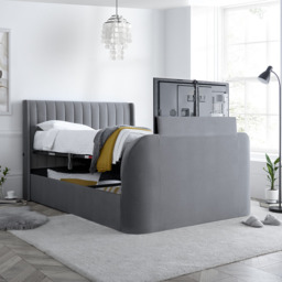 Luther - Double - Electric Winged Ottoman Storage TV Bed - Grey - Velvet - 4ft6 - Happy Beds - thumbnail 2