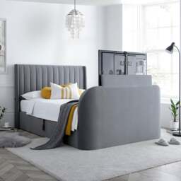 Luther - Double - Electric Winged Ottoman Storage TV Bed - Grey - Velvet - 4ft6 - Happy Beds - thumbnail 1