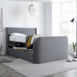 Luther - Double - Electric Winged Ottoman Storage TV Bed - Grey - Velvet - 4ft6 - Happy Beds - thumbnail 5