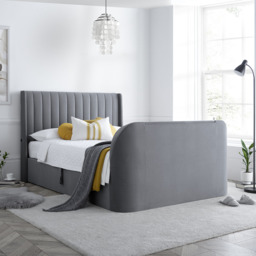Luther - Double - Electric Winged Ottoman Storage TV Bed - Grey - Velvet - 4ft6 - Happy Beds - thumbnail 4