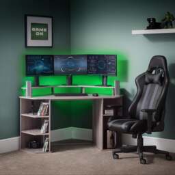 Orbit - Corner Gaming Desk - Grey Oak - Wooden - Happy Beds - thumbnail 2