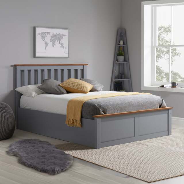 Phoenix - Double - Ottoman Storage Bed - Stone Grey - Wooden - Double - Happy Beds - image 1