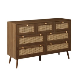 Croxley - 7 Drawer Chest of Drawers - Walnut - Rattan - Wooden - Happy Beds - thumbnail 5