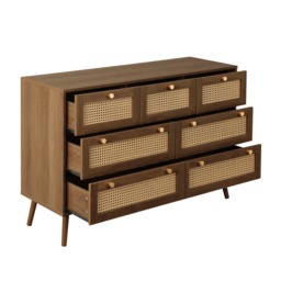 Croxley - 7 Drawer Chest of Drawers - Walnut - Rattan - Wooden - Happy Beds - thumbnail 6