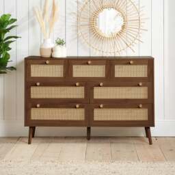 Croxley - 7 Drawer Chest of Drawers - Walnut - Rattan - Wooden - Happy Beds