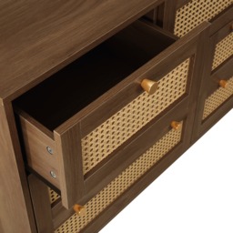 Croxley - 7 Drawer Chest of Drawers - Walnut - Rattan - Wooden - Happy Beds - thumbnail 3