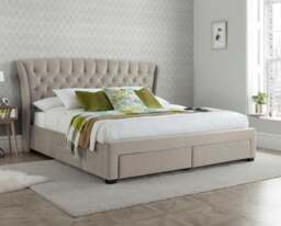 Newton - King Size - 4-Drawer Storage Bed - Neutral Stone - Velvet - 5ft - Happy Beds - thumbnail 2