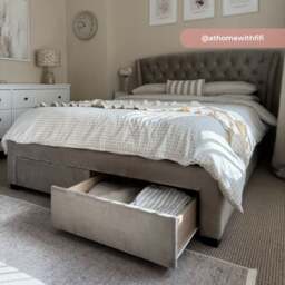Newton - King Size - 4-Drawer Storage Bed - Neutral Stone - Velvet - 5ft - Happy Beds - thumbnail 5