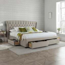 Newton - King Size - 4-Drawer Storage Bed - Neutral Stone - Velvet - 5ft - Happy Beds - thumbnail 1