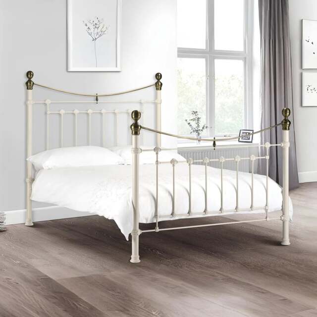 Victoria - Double - White - Metal - High Foot-End Bed - 4ft6 - Happy Beds - image 1
