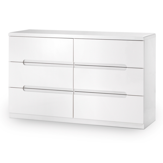 Manhattan - Gloss 6 Drawer Wide Chest - White - Wooden - Happy Beds