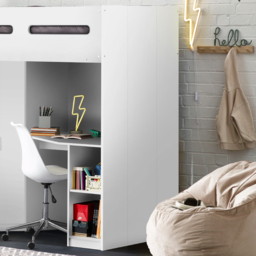 Hercules - Single - Kids High Sleeper - Desk - Wardrobe and Storage - White - Wooden - 3ft - Happy Beds - thumbnail 8