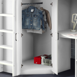 Hercules - Single - Kids High Sleeper - Desk - Wardrobe and Storage - White - Wooden - 3ft - Happy Beds - thumbnail 4