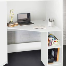 Hercules - Single - Kids High Sleeper - Desk - Wardrobe and Storage - White - Wooden - 3ft - Happy Beds - thumbnail 2