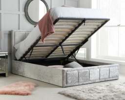 Hannover - Double - Ottoman Bed - Light Grey - Velvet - 4ft6 - Happy Beds - thumbnail 2