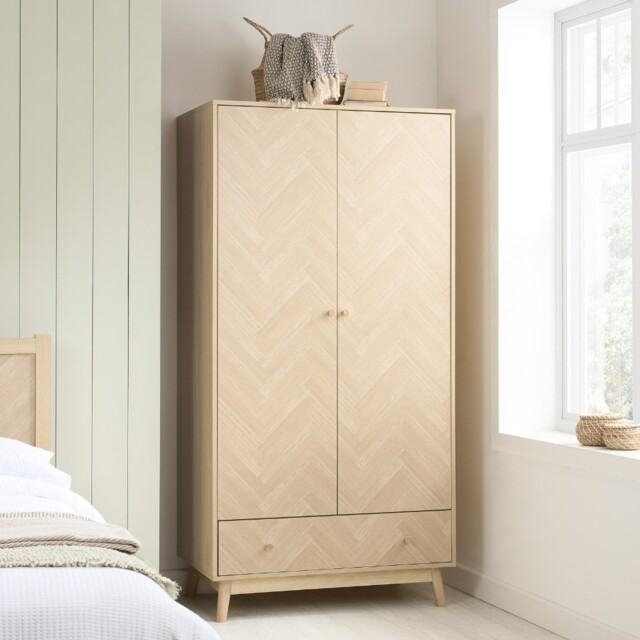 Herringford – 2 Door 1 Drawer Wardrobe - Oak – Wooden – Happy Beds - image 1