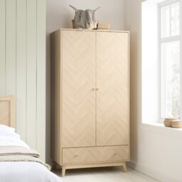 Herringford – 2 Door 1 Drawer Wardrobe - Oak – Wooden – Happy Beds - thumbnail 1