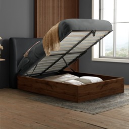 Halfden - Double - Boucle Winged Wooden Ottoman Storage Bed - Grey - Boucle Fabric - 4ft6 - thumbnail 2