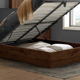 Halfden - Double - Boucle Winged Wooden Ottoman Storage Bed - Grey - Boucle Fabric - 4ft6 - thumbnail 5